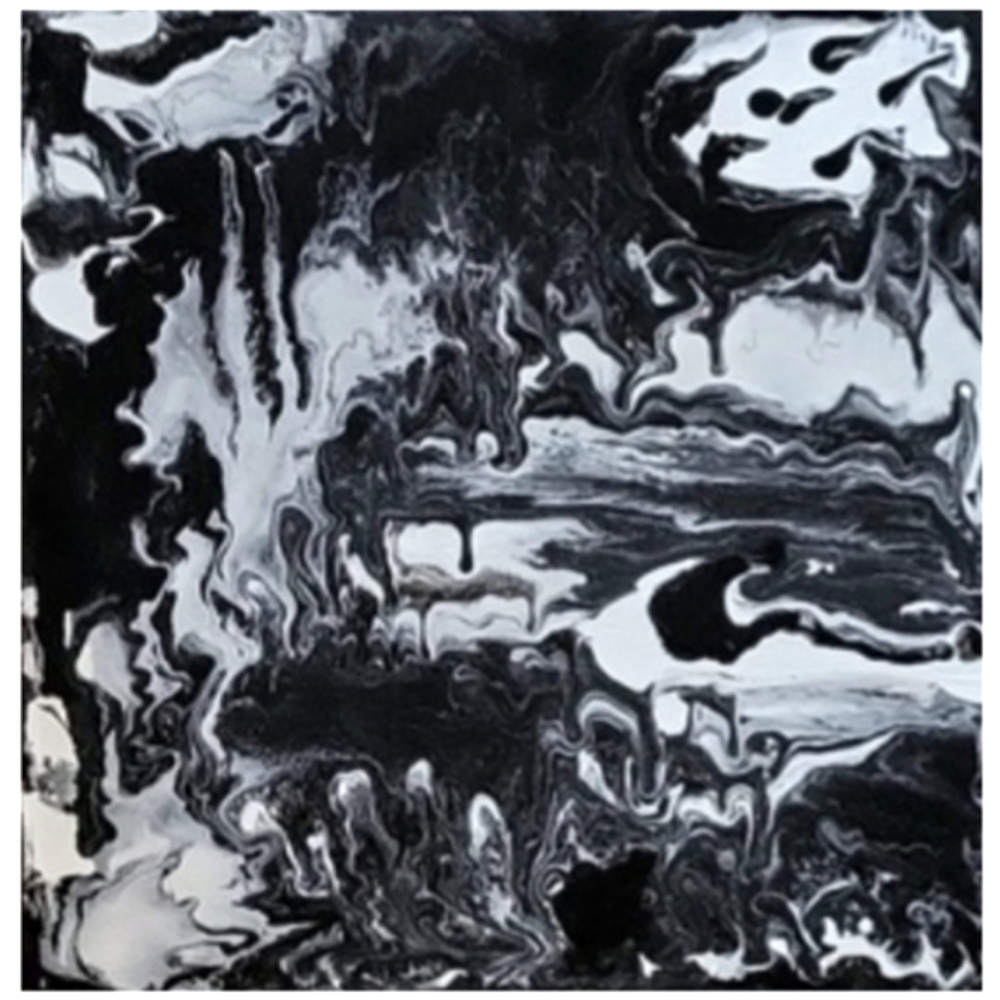 Hand Crafted Black and White Abstract Design 12 x 12 Inches Canvas Painting - Picture 3 of 4